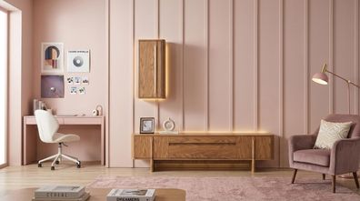TV board Wandschrank Stil modern braun Wohnzimmer geräumig praktisch
