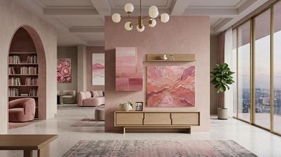 TV board Wandregal Stil modern beige bequem praktisch Wohnzimmer geräumig
