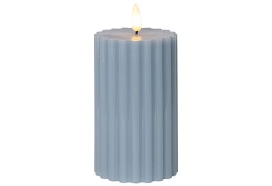 STAR Trading LED Wachskerze Flamme Stripe Batterie Timer 15x7,5cm blau