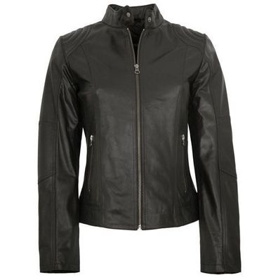 MADDOX - Damen Echtleder Lederjacke Biker Lammleder schwarz matt