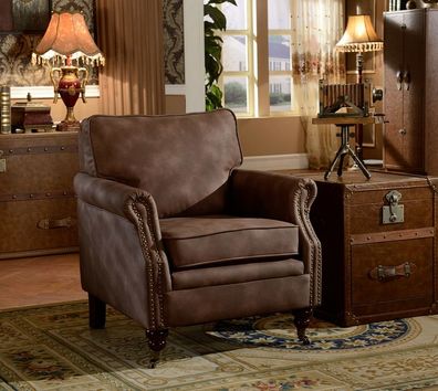 Design Classic Chesterfield Sessel Braun Leder Einsitzer Echtleder Sessel Sofa