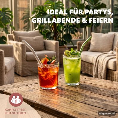 bremermann Glas-Trinkhalm Set + Bürsten, bunt, gebogen