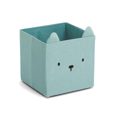 Aufbewahrungsbox Bär Musselin 28x28x28cm BW/Polyester mint