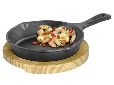 Küchenprofi Servierpfanne mit Stielgriff und Holzbrett BBQ 26x18x6cm