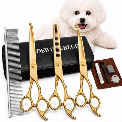 Hundescheren Set 10in1 Grooming - 2x Scheren + Effilierschere 6,0 Zoll mit Kamm ERI
