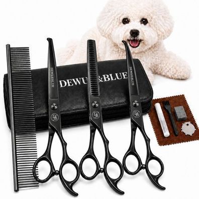 Fellpflege Set 2x Schere + Effilierschere 6,0 Zoll Grooming Set mit 10in1 Kamm ERI