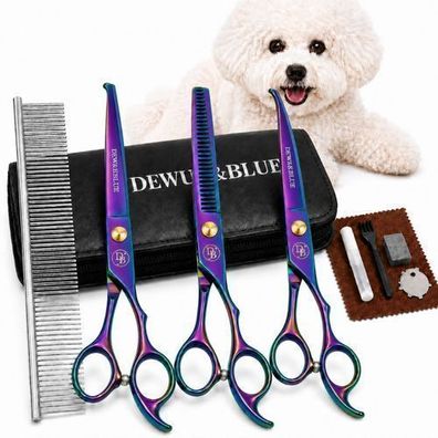 Grooming Set 2x Schere + Effilierschere 6,0 Zoll Hundescheren mit Kamm 10in1 ERI