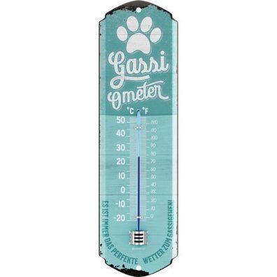 LANOLU Wandthermometer Gassi-O-Meter 8x28cm Hund Retro Deko Thermometer