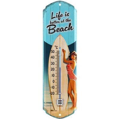 LANOLU Wandthermometer Life is better at the Beach 8x28cm Maritim Deko