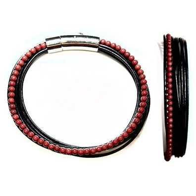 Armband 21cm - Across - Jaspis - Leder schwarz
