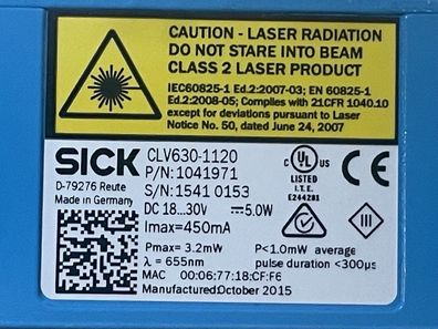 SICK CLV630-1120 1041971 Fixed Mount Barcode Scanner - Used Tested