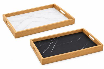 Bambus Tablett Serviertablett Frühstückstablett mit Griffen 45x33,5 cm