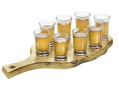 KESPER Schnapsglasträger mit 8 Gläsern FSC®-zertifiziertes Kiefernholz 38x17x6cm