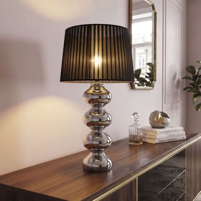cagü: Design Tischlampe DIVA Chrom Schwarz & Organza Schirm 60cm Tischleuchte