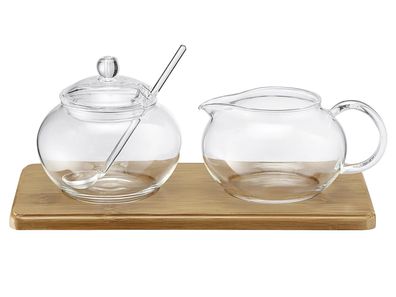 WEIS Zucker-/Sahne Set Glas mit Bambustablett