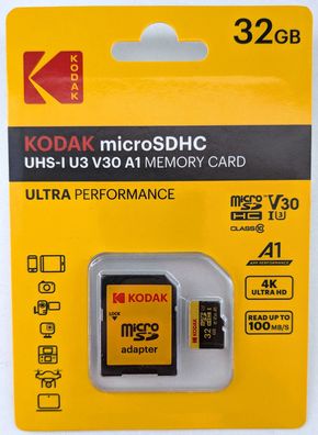 NEU: 32 GB Kodak microSDHC Class 10 U3 micro SDHC SD 32GB microSD EKMSDM32GHCU3KWA