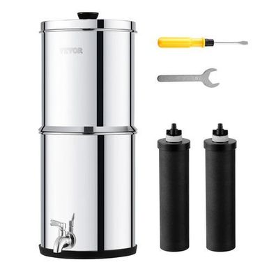 VEVOR Schwerkraft Wasserfilter Edelstahl 4,4 + 5,5 L mit 2 Kohlefiltern