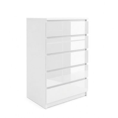 Kommode Bella 5 Weiß Hochglanz 70 cm mit 5 Schubladen Sideboard