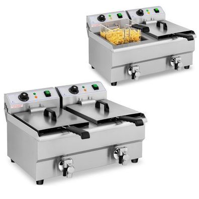 Doppelfritteuse mit Wasserhahn 230 V 2 x 3000 W 2 x 10 l