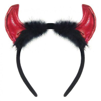 Halloween Red Teufelshorn-Stirnband mit Fell
