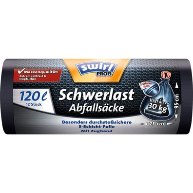 Swirl Schwerlast Abfallsäcke 120 L, 12 Stück - reißfeste Müllsäcke