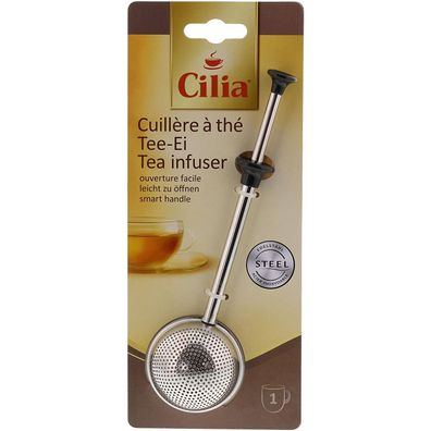 Cilia Tee-Ei aus Edelstahl - Teesieb mit Einhandbedienung für losen Tee