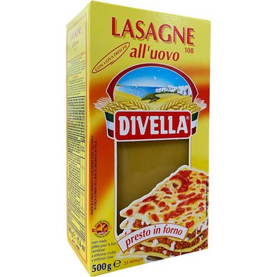 Divella Lasagne Platten 108 all´uovo 500g - Eier Lasagneblätter, Pasta