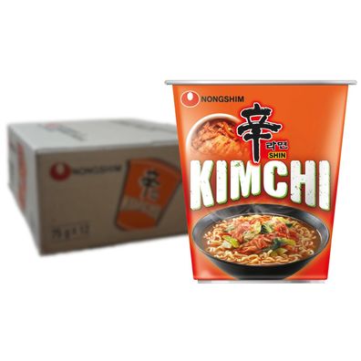 Nongshim Shin Kimchi Cup Instant Nudeln 12 x 75 g Becher - koreanische Nudeln