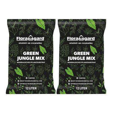 Floragard Green Jungle Mix 2 x 12 L - Substrat für Zimmerpflanzen, Bims & Lava