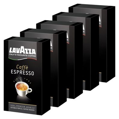 Lavazza Espresso 100% Arabica Kaffee gemahlen 5 x 250 g - gemahlener Espresso