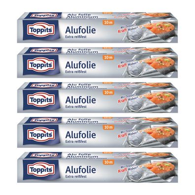 Toppits Alufolie 5 x 10 m x 29,5 cm - Aluminiumfolie zum Kochen, Backen, Grillen