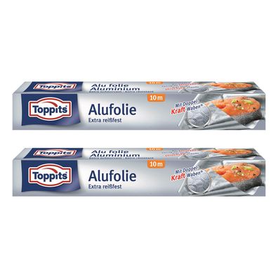 Toppits Alufolie 2 x 10 m x 29 cm - Aluminiumfolie reißfest zum Grillen & Backen