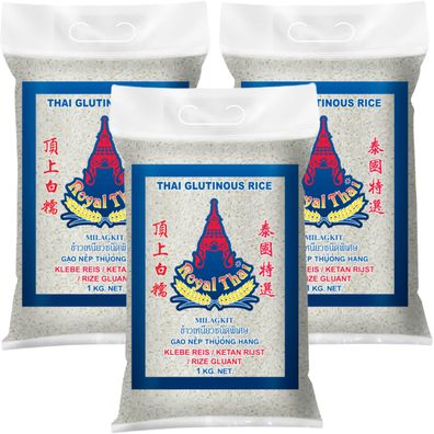 Royal Thai Rice Glutinous Rice Klebereis 3 x 1 kg - Sticky Rice aus Thailand