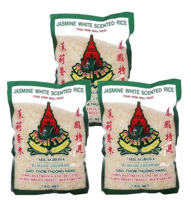 Royal Thai Rice Jasmin Reis 3 x 1 kg - thailändischer Langkorn Duftreis