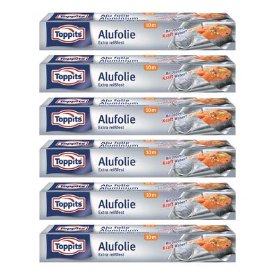 Toppits Alufolie 6 x 10 m x 29 cm - reißfeste Aluminiumfolie, Backen und Grillen