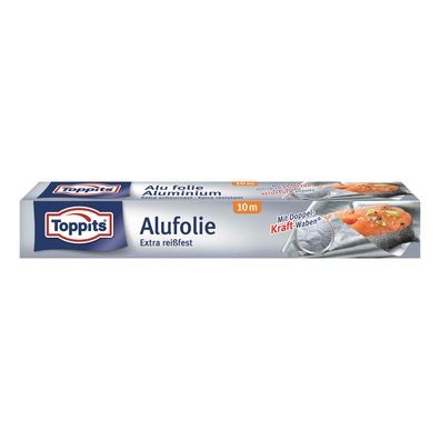 Toppits Alufolie 10 m x 29,5 cm - reißfeste Aluminiumfolie zum Backen, Grillen
