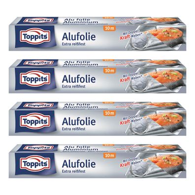 Toppits Alufolie 4 x 10 m x 29 cm - reißfeste Aluminiumfolie, Backen und Grillen