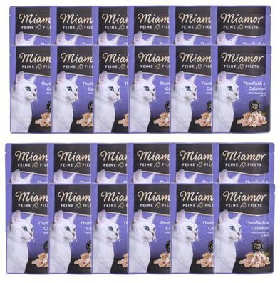 MIAMOR Feine Filets Thunfisch mit Tintenfisch, Nassfutter für Katzen, 24 x 100 g