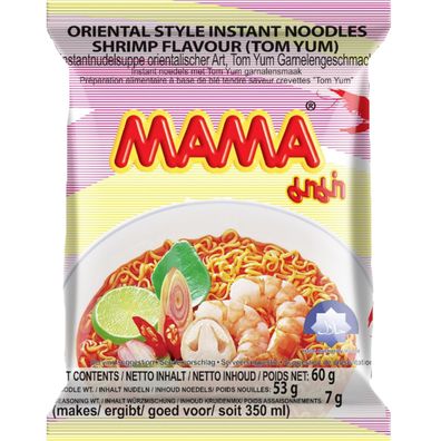 Mama Instant Nudeln Shrimp Tom Yum 15 x 60 g Blister - thailändische Nudelsuppe