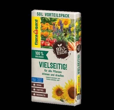 Floragard Bio-Erde Vielseitig 50 L - torffreie Bio Universalerde, Blumenerde