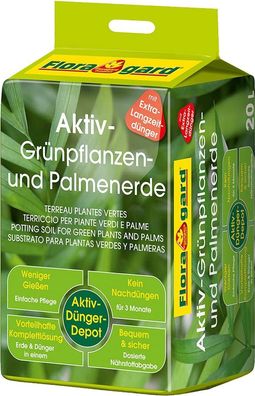 Floragard Aktiv Grünpflanzen- & Palmenerde 20 L - Blumenerde für Zimmerpflanzen