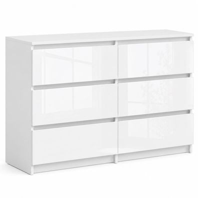 Kommode Bella 6 Weiß Hochglanz 138 cm mit 6 Schubladen Sideboard