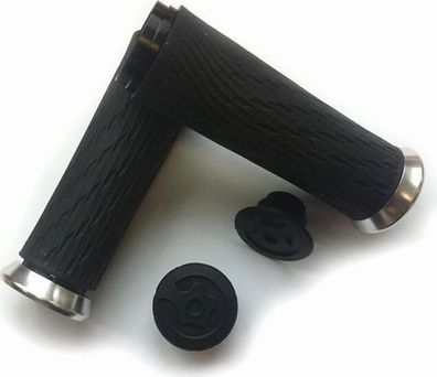 Griff m. Schraubensicherung f. Endstopfen 122mm schwarz m. Klemme silber+Endstopfen