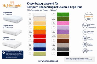 Kissenbezug für Tempur Shape Queen Original Queen Ergo Plus 54/61 x 31/32 Spann