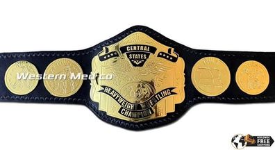 NWA Central States Heavyweight Wrestling Championship Title Belt: 4mm Zinc Leather