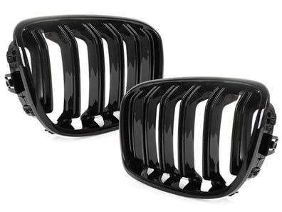 Nieren Kühlergrill Set L+R Doppelsteg Schwarz Glanz für BMW 1er F20 F21 11-14