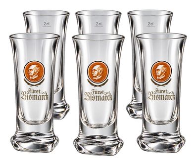 Fürst Bismarck Shotgläser 2 cl - 6er Set mit Eichung & Markenlogo