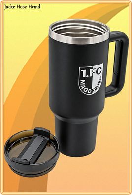 1. FC Magdeburg Thermobecher Becher Schwarz Logo Super Cub Becher Tumbler 1,2 Liter