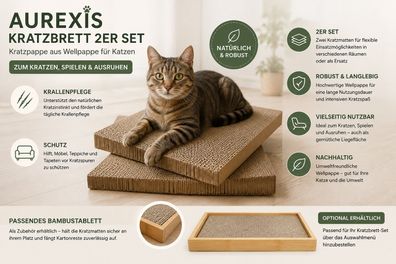 Aurexis Kratzbrett Pappe Katzen "Scharfe Kralle" 2er 60x40cm o. 40x30cm Tablett ver