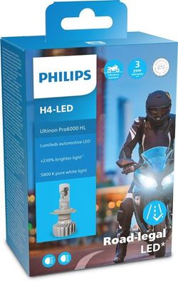 Philips Ultinon Pro6000 moto H4 Nachrüst-LED-Lampe Motorrad mit Zulassung bis zu 230